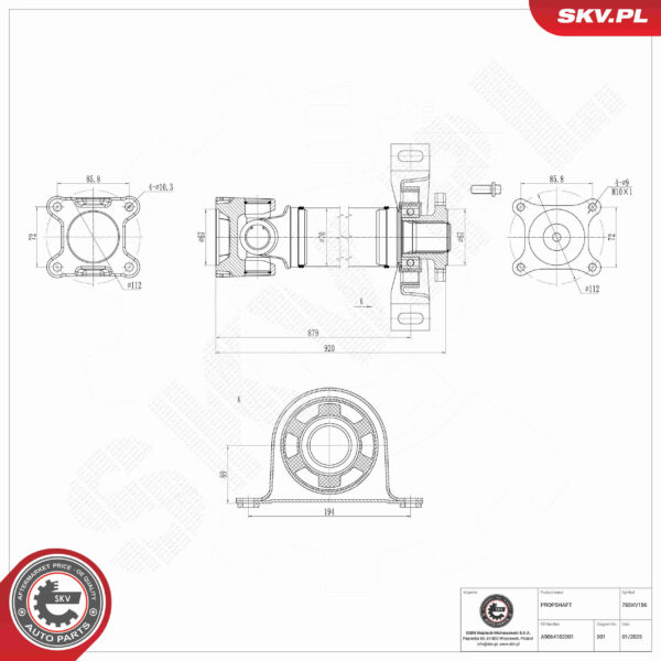 Kardanska gred za MERCEDES Sprinter, VW Crafter | OE A9064102001